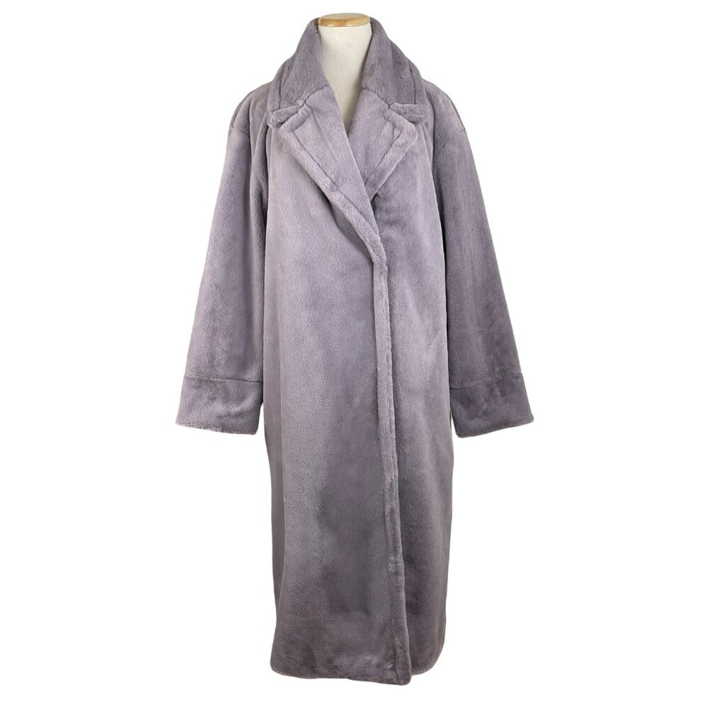 MOTF Faux Fur Coat Size Large Lavender Purple Acrylic Long Overcoat Jacket